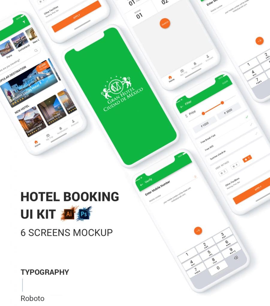 Best Hotel App UI Kit PSD