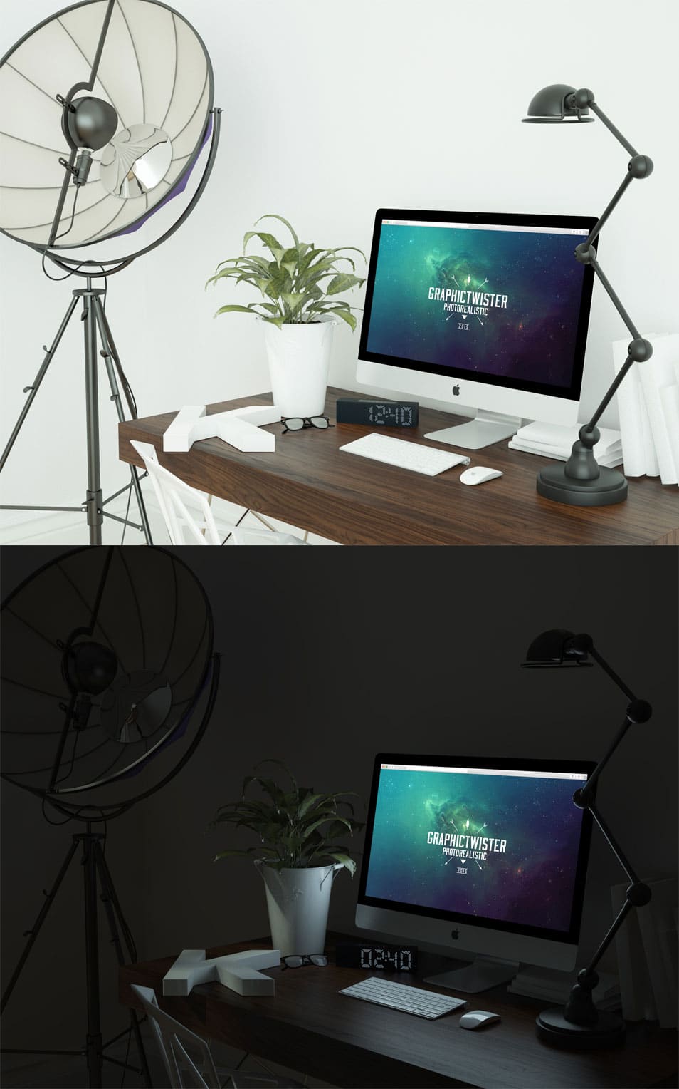 Day and Night Workspace Mockup