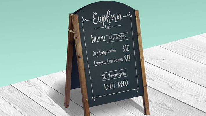 Free A-Frame Chalkboard Restaurant / Cafe Menu Mockup PSD