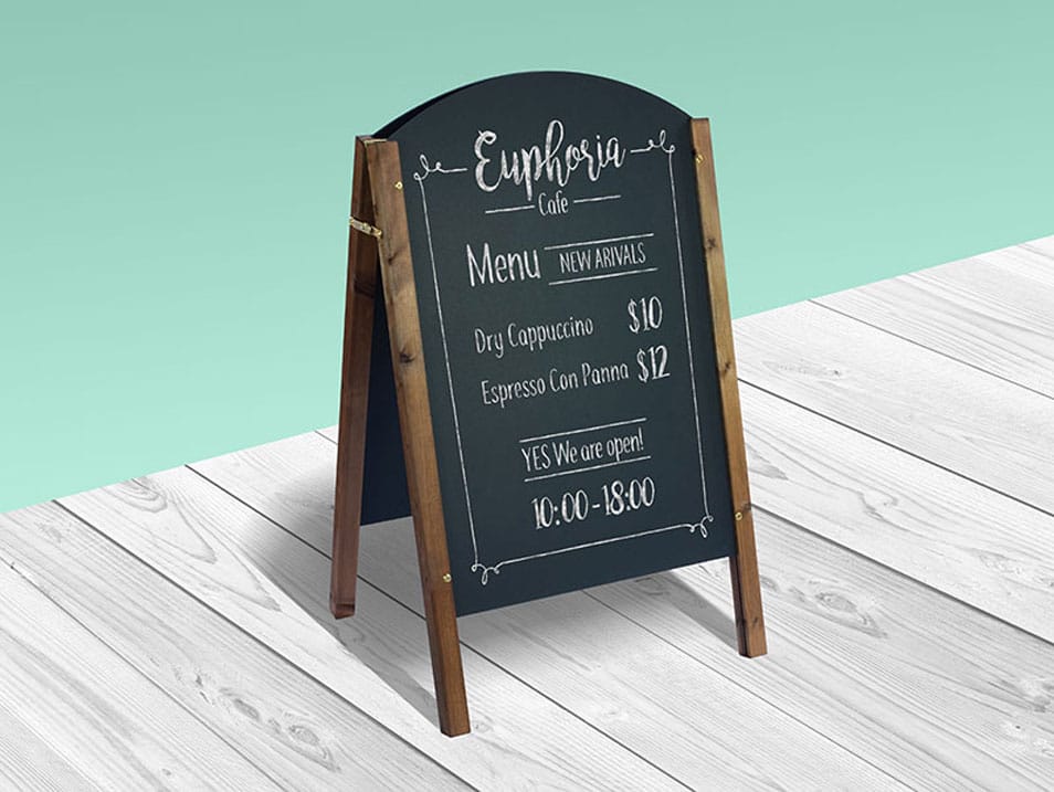 Free A-Frame Chalkboard Restaurant / Cafe Menu Mockup PSD