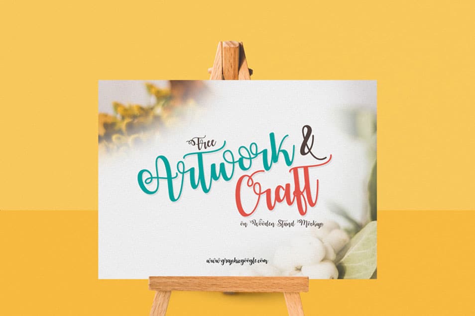 Free Artwork & Craft on Wooden Stand Mockup