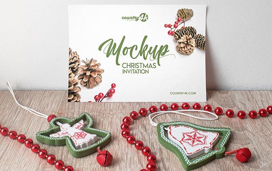 Free Christmas Invitation PSD MockUp in 4k