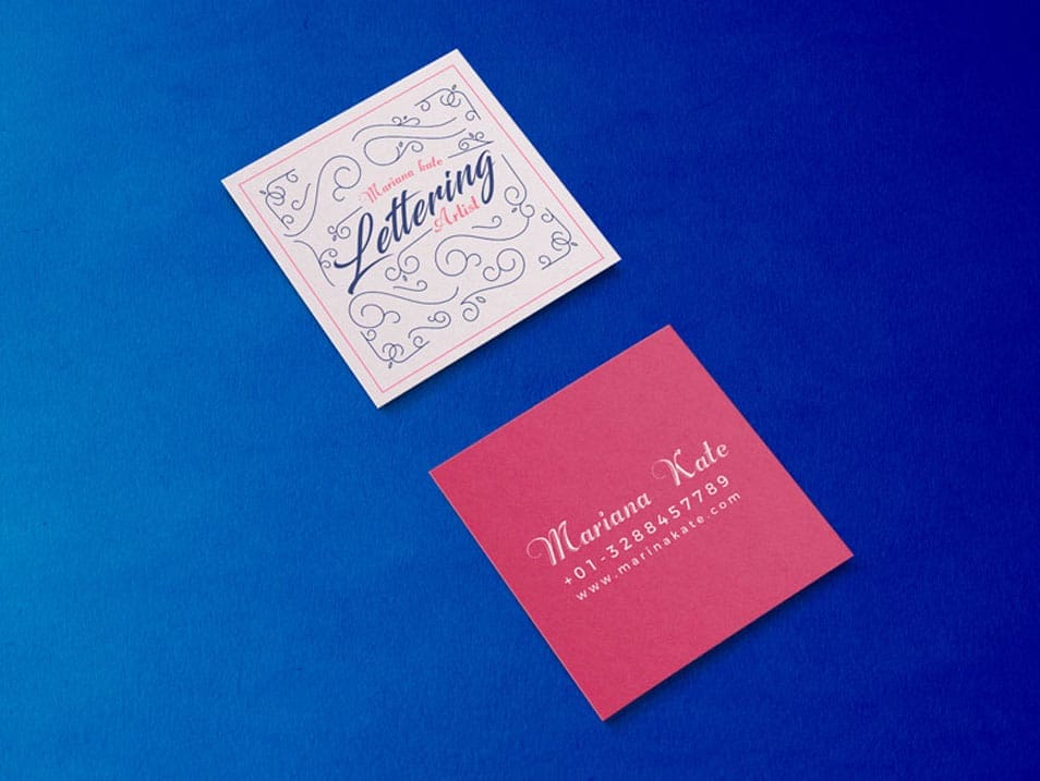 Free Front & Back Square Business Card Mockup PSD