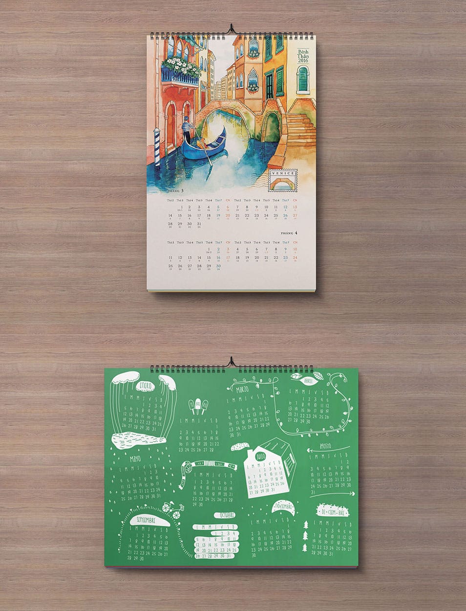 Free Portrait & Landscape Wall Calendar Mockup PSD