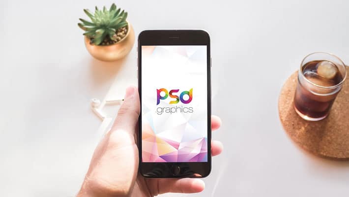 Hand Holding iPhone Mockup PSD
