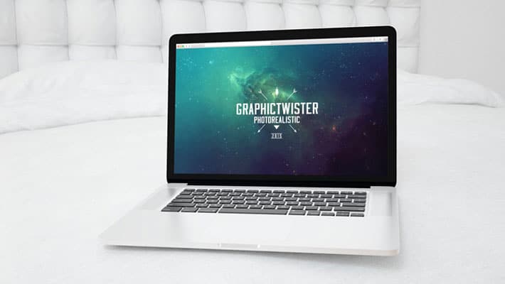 MacBook Pro on the bed mockup