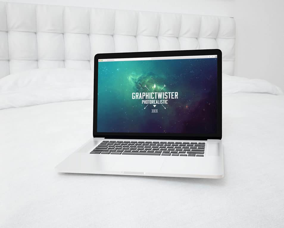 MacBook Pro on the bed mockup