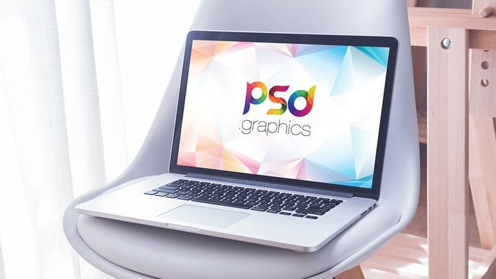 Macbook on Chair Mockup PSD