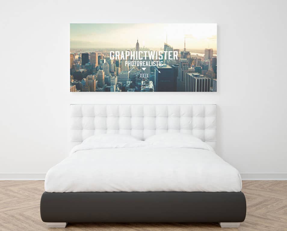 New Realistic Single Wall Frame Mockup in Bedroom