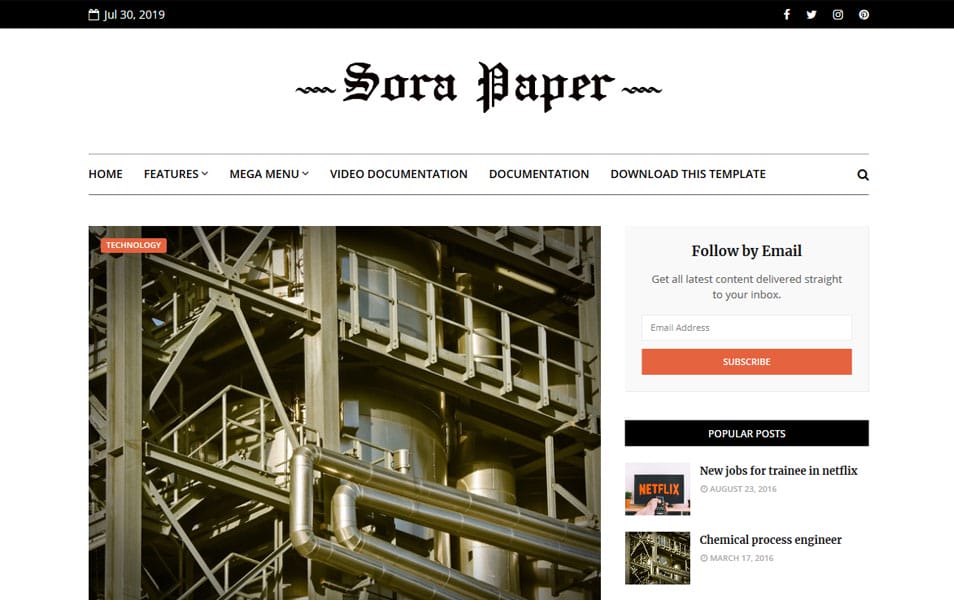 Sora Paper Responsive Blogger Template