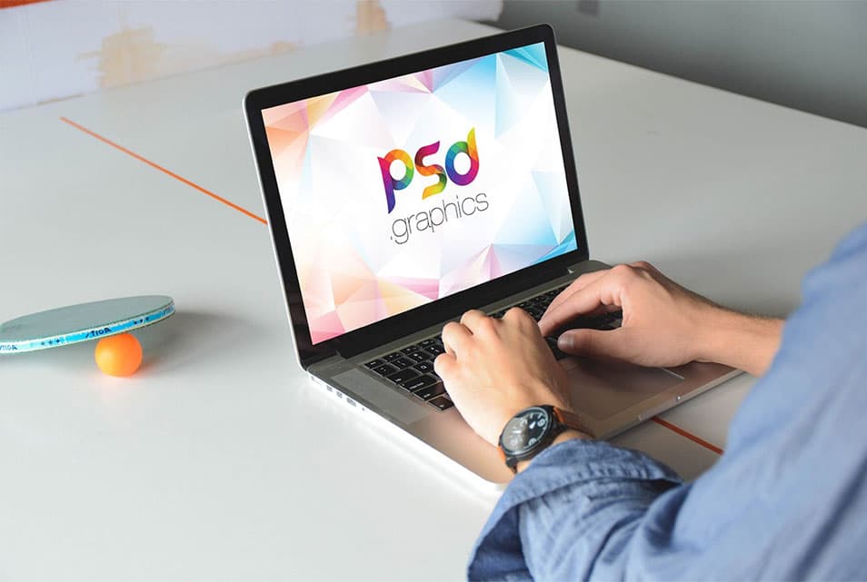 Working on Macbook Mockup PSD
