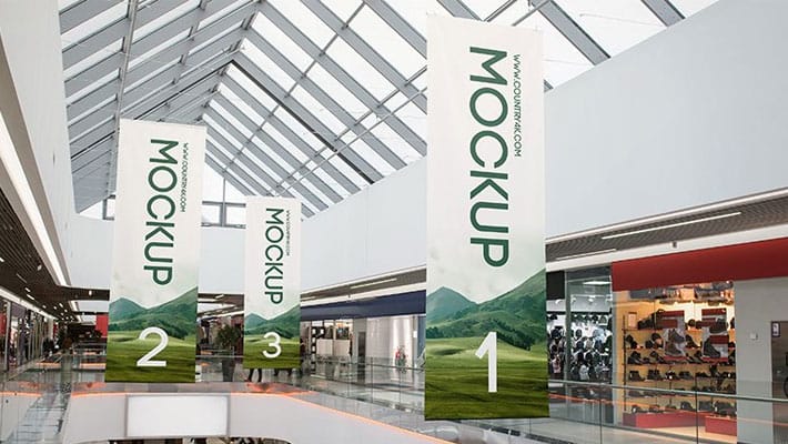 2 Free Shopping Center Banner PSD MockUps in 4k