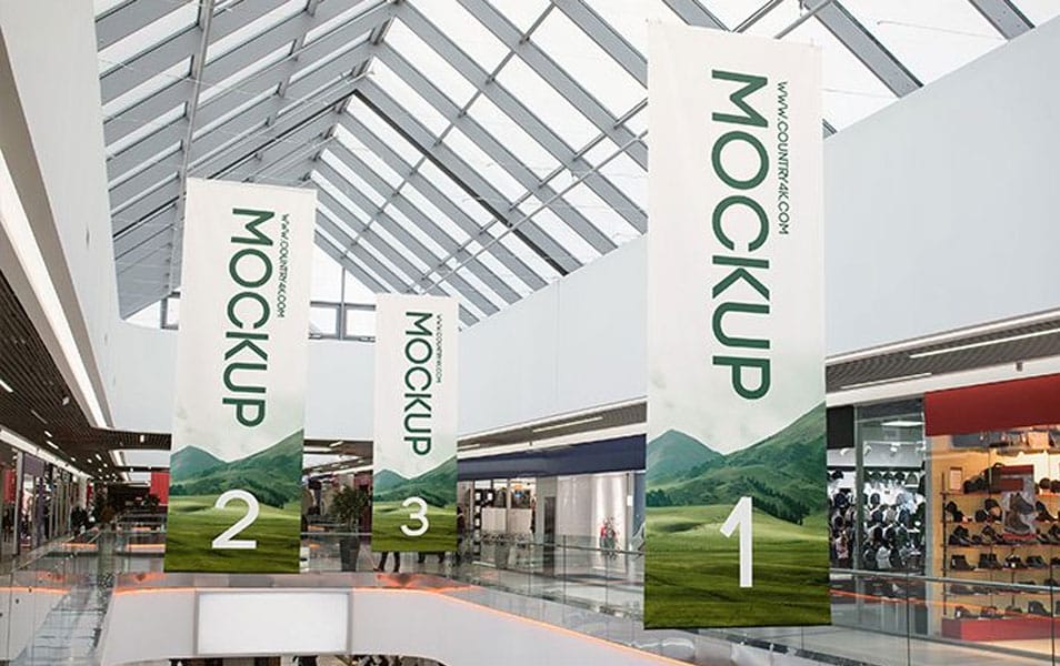 2 Free Shopping Center Banner PSD MockUps in 4k