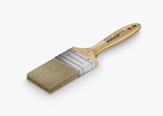 Brush With Wooden Grip & Kraft Label Mockup