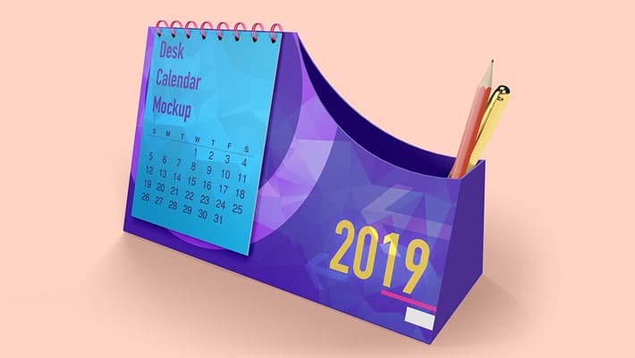Desk Calendar With Pen Box Mockups
