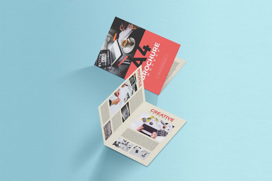 Free A4 Folded Brochure PSD Mockup