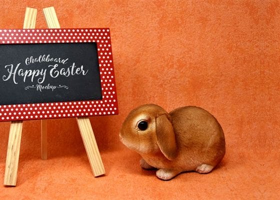 Free Easter Bunny Easel Chalkboard Mockup PSD