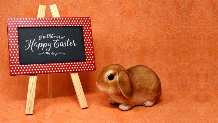 Free Easter Bunny Easel Chalkboard Mockup PSD