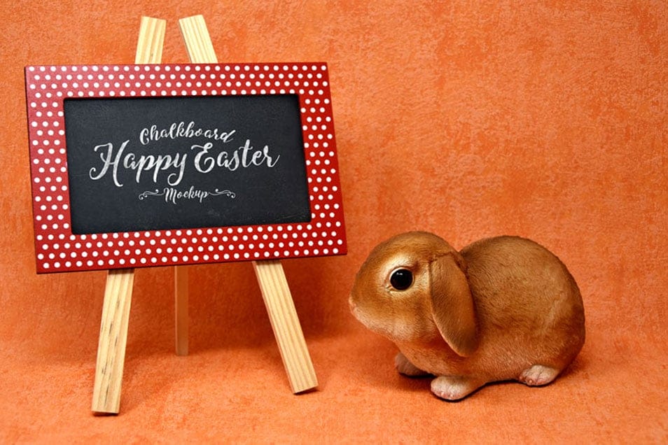 Free Easter Bunny Easel Chalkboard Mockup PSD