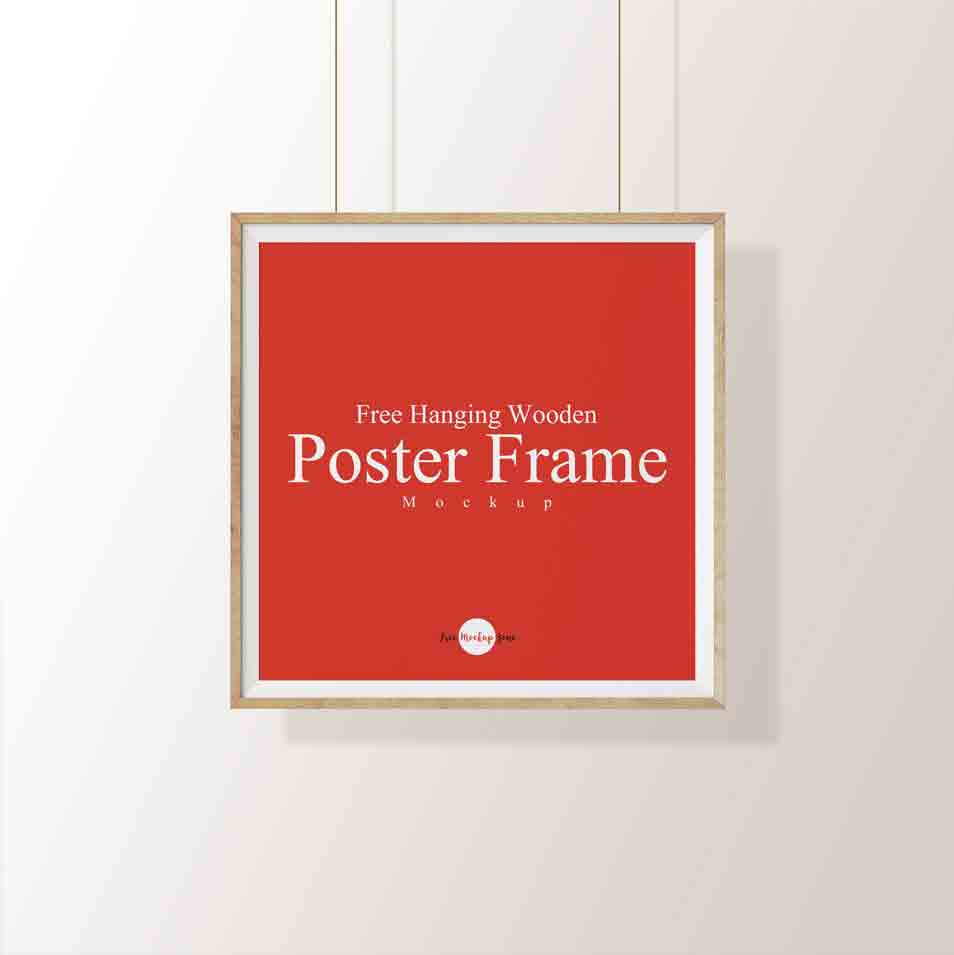 Free Hanging Wooden Poster Frame Mockup