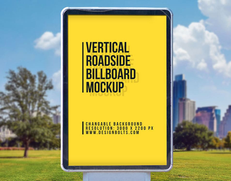 Free Outdoor Advertising Roadside Street Billboard Mockup PSD