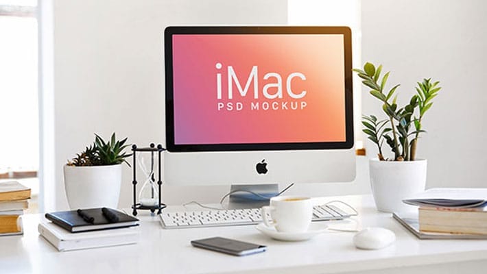 Free Workspace Apple iMac Mockup PSD