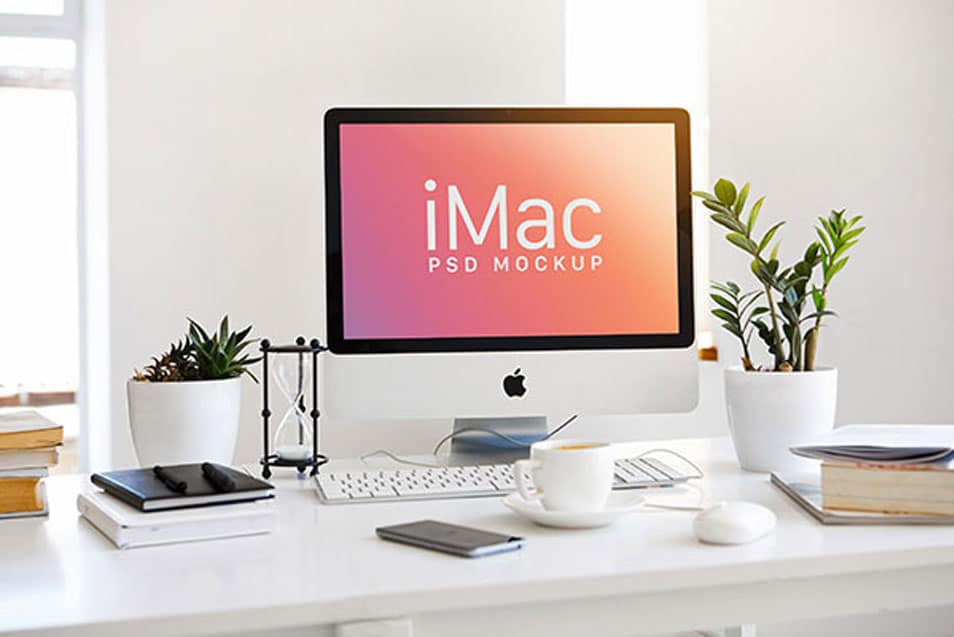 Free Workspace Apple iMac Mockup PSD