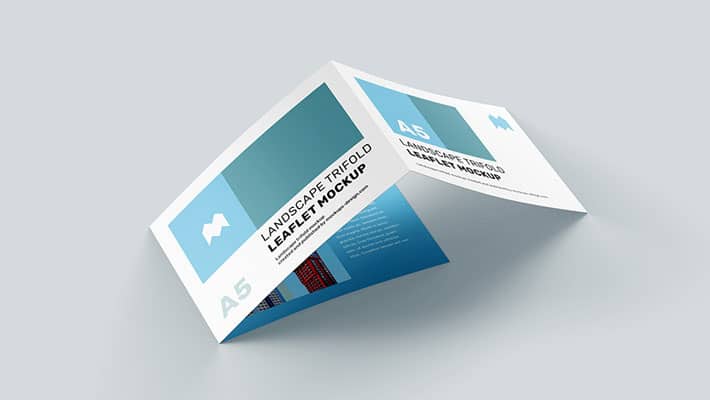 Free Landscape Trifold Leaflet Mockup