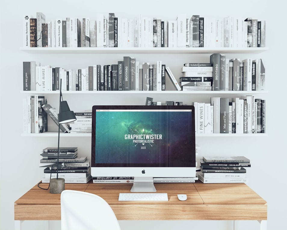 New Office Workspace Mockup PSD with Books