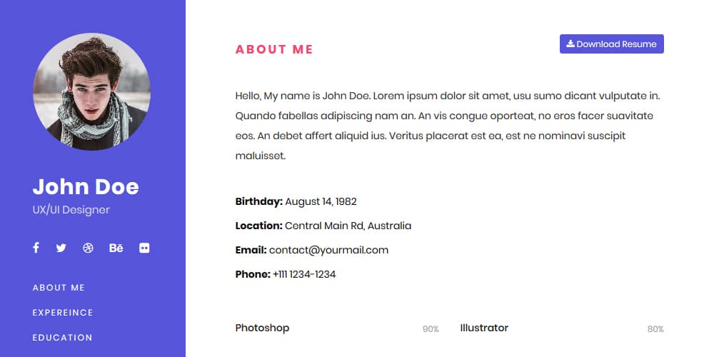 20+ Free HTML Resume Templates 2023 11 One Page Bootstrap Resume Template