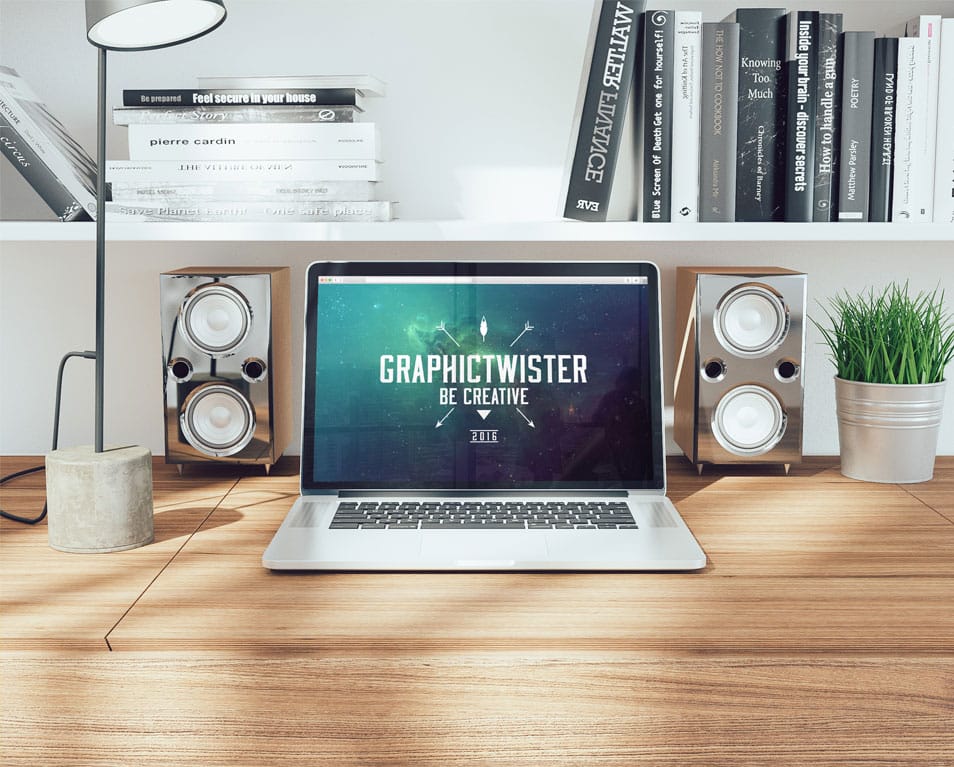 Workspace Mockup With Speakers