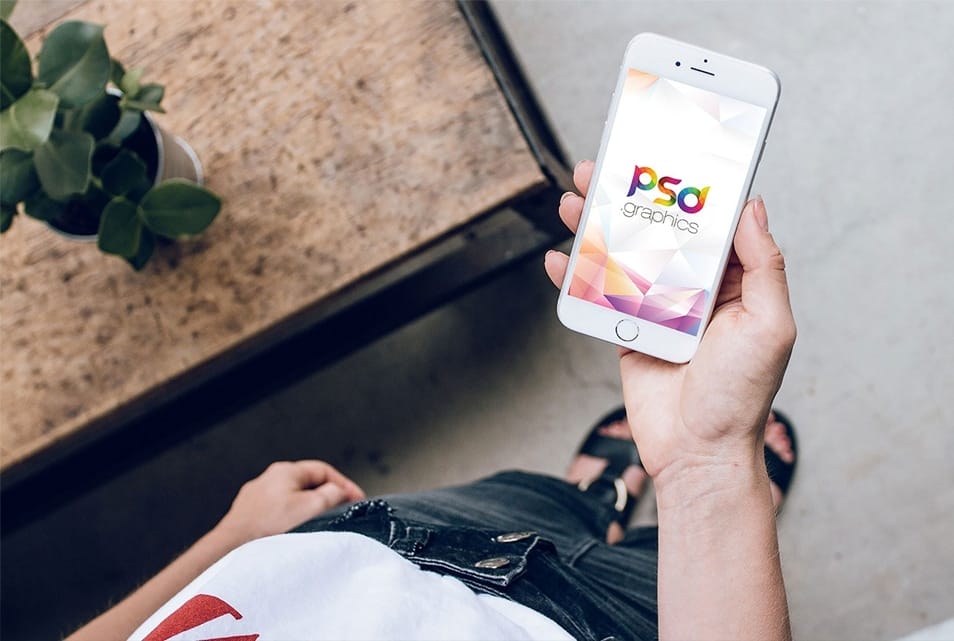 Female Holding iPhone Mockup PSD