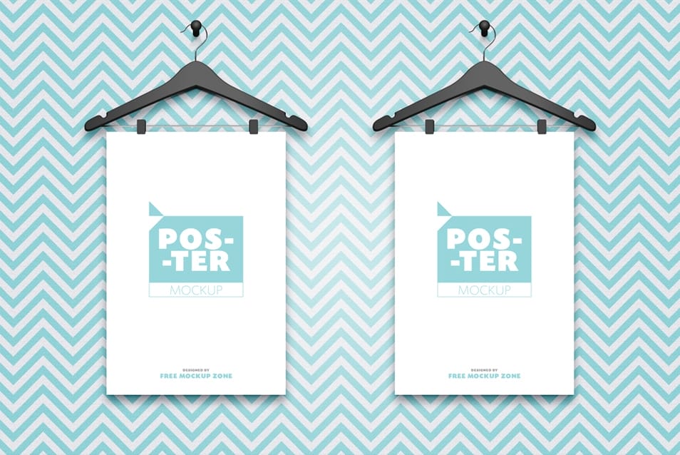 Free 2 Posters Hanging on Hangers Mockup