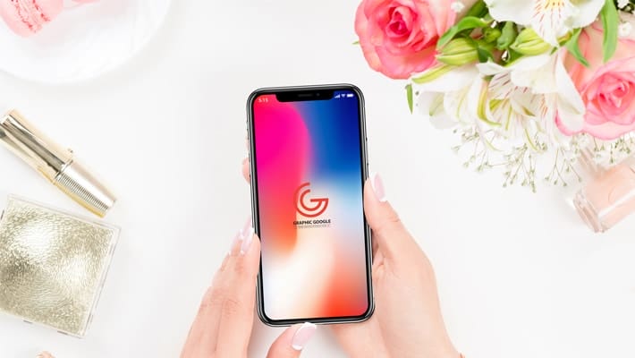 Free Beautiful Woman Using iPhone X Mockup
