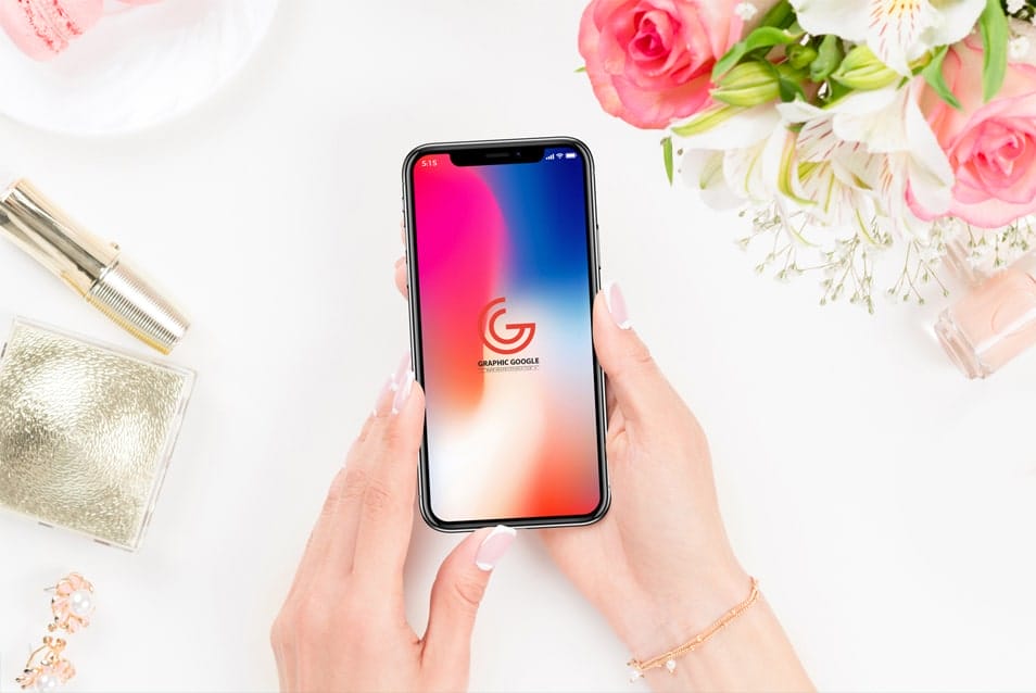 Free Beautiful Woman Using iPhone X Mockup