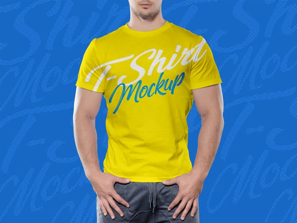 Free Fit Man Half Sleeves T-shirt Mockup PSD