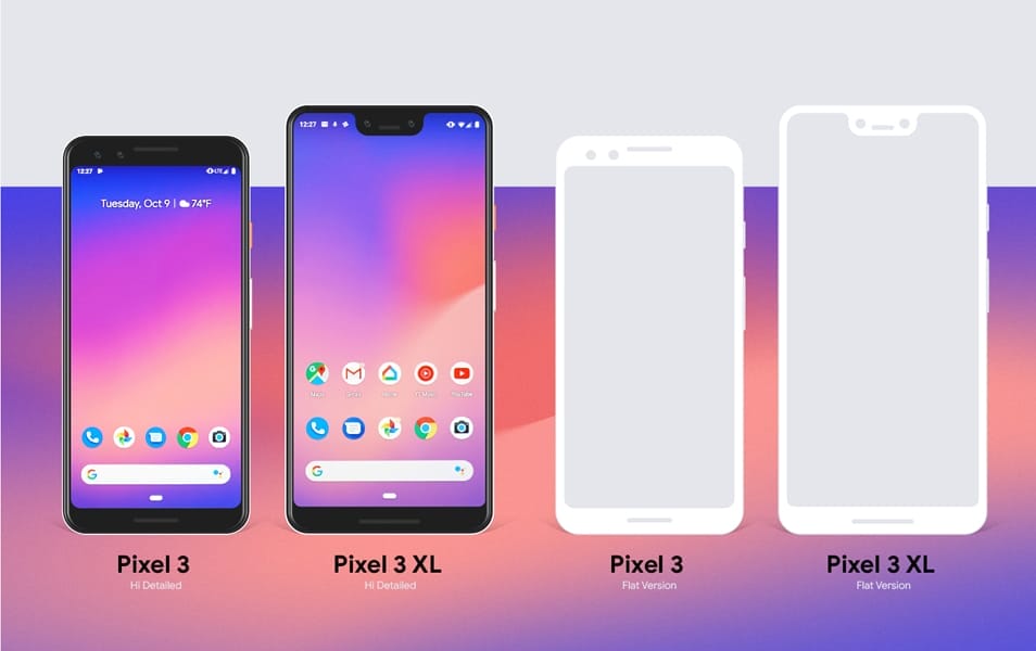 Free Google Pixel 3 & Pixel 3 XL Mockup PSD