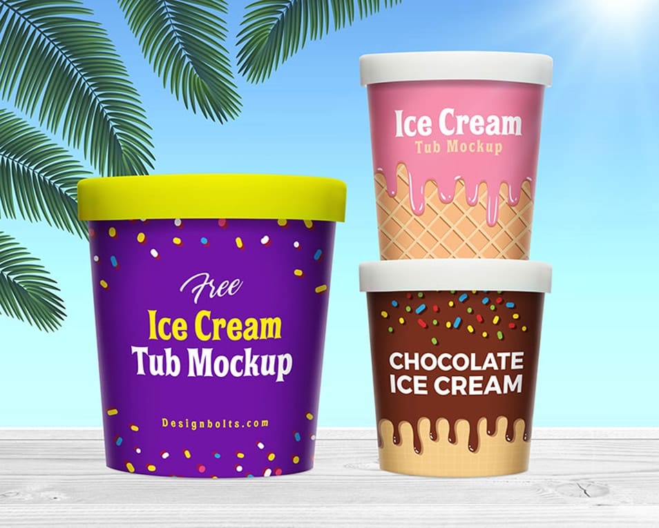 Free Ice Cream Bucket Tub Mockup PSD