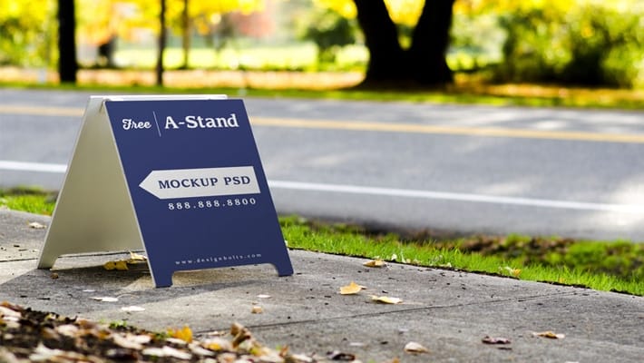 Free Outdoor Advertising A-Stand Mockup PSD