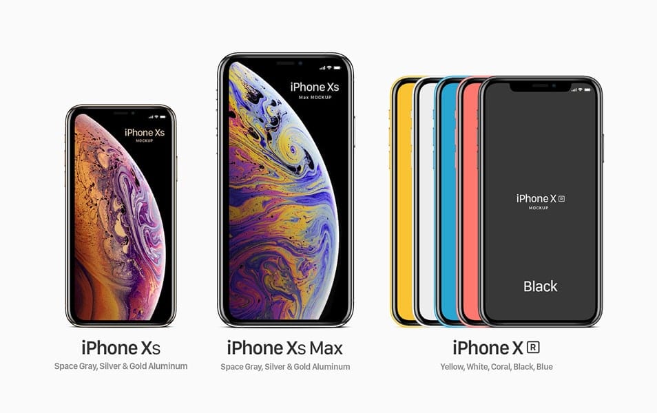 Free Vector Apple iPhone Xs, Xs Max & Xr Mockup Set PSD