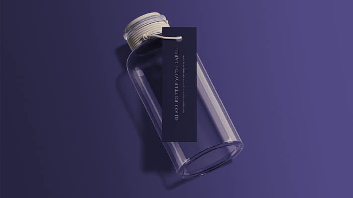 Glass Bottle with Tag Mockup