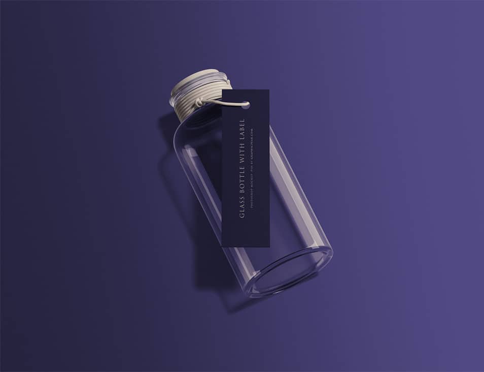 Glass Bottle with Tag Mockup
