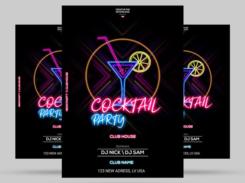 Neon Party Flyer Template PSD