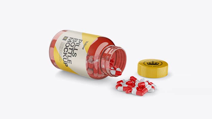 Opened Transparent Bottle W/ Pills Mockup