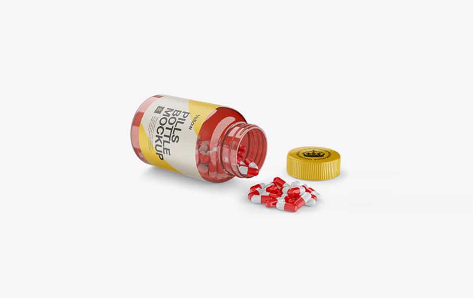 Opened Transparent Bottle W/ Pills Mockup