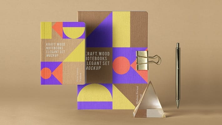 PSD Kraft Notebook Set Mockup