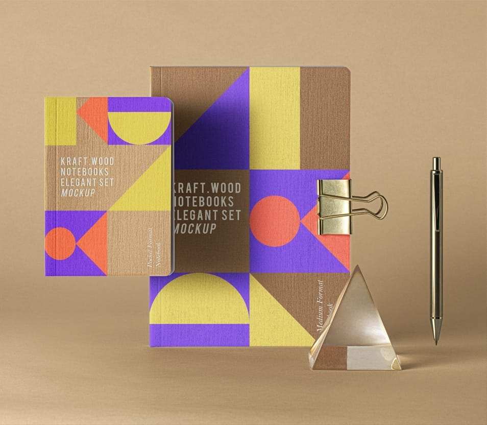 PSD Kraft Notebook Set Mockup