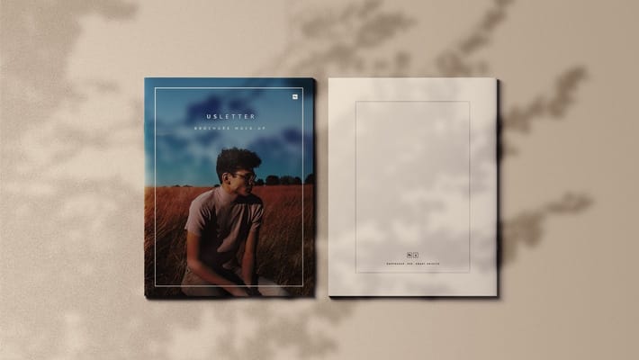 US Letter Brochure Cover Mockup with Shadow Overlay