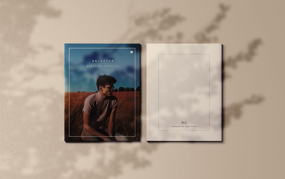 US Letter Brochure Cover Mockup with Shadow Overlay