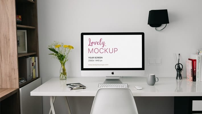 iMac Mockup On A White Table